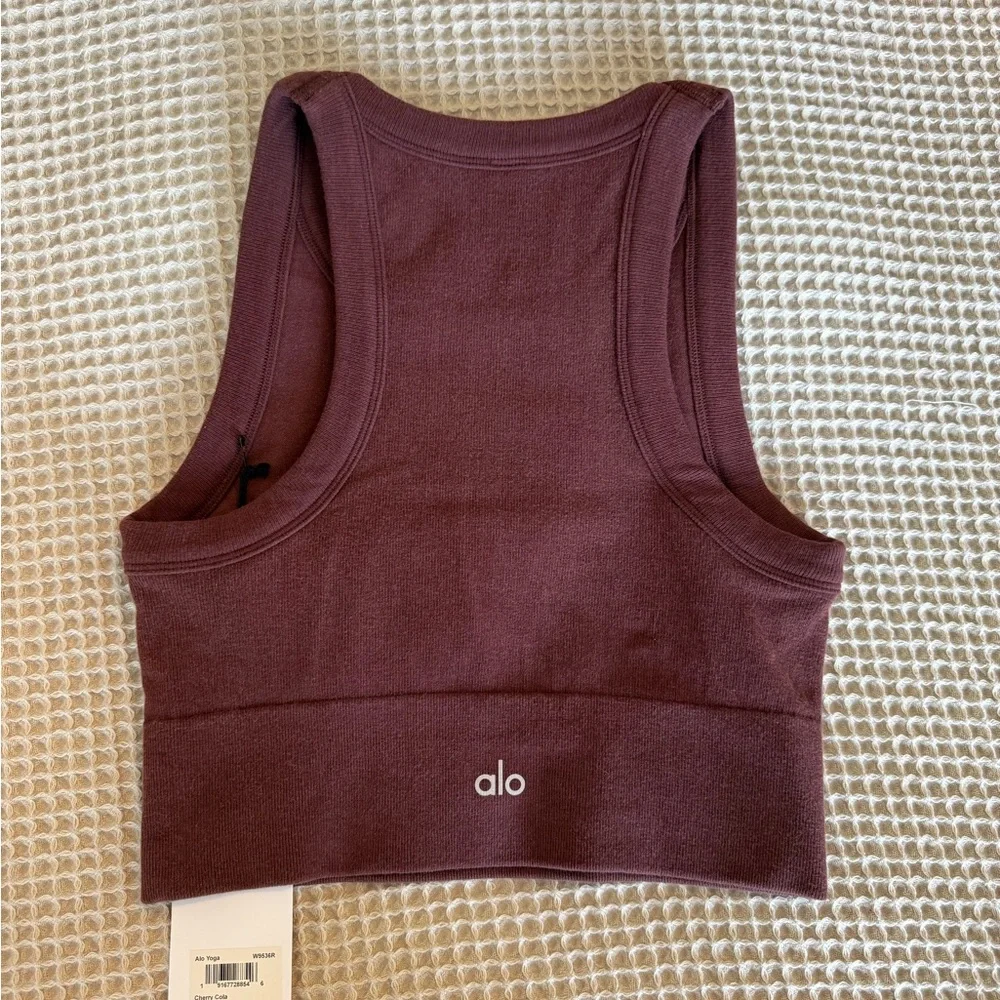 ALO Yoga Seemless Delight High Neck Bra Tank Color: Cherry Cola - Picture 2 of 5